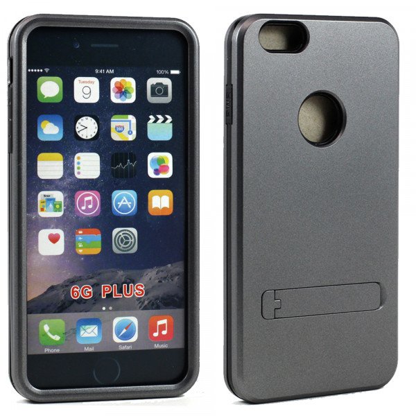 Wholesale iPhone 6 Plus 5.5 Strong Armor Hybrid with Stand (Space Gray)